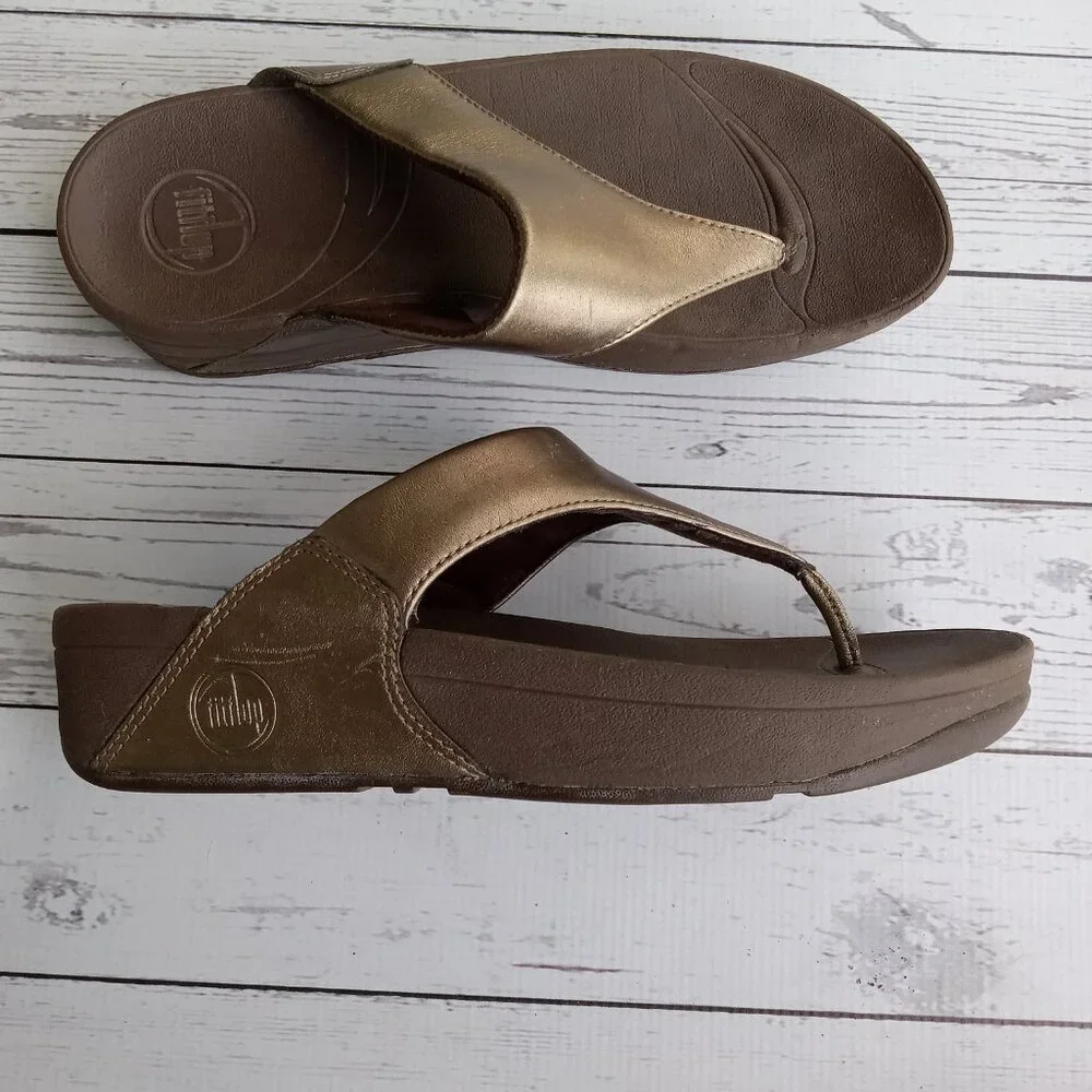 Fitflop Lulu Bronze Shimmer Leather Sandals Beach‎ Vacation Cruise Sz.8